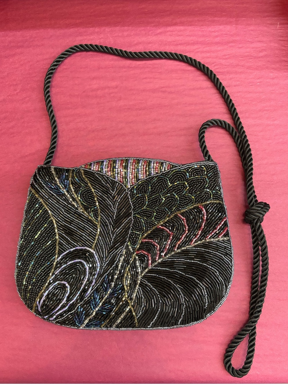 Beaded Black Multicolor Evening Crossbody Bag